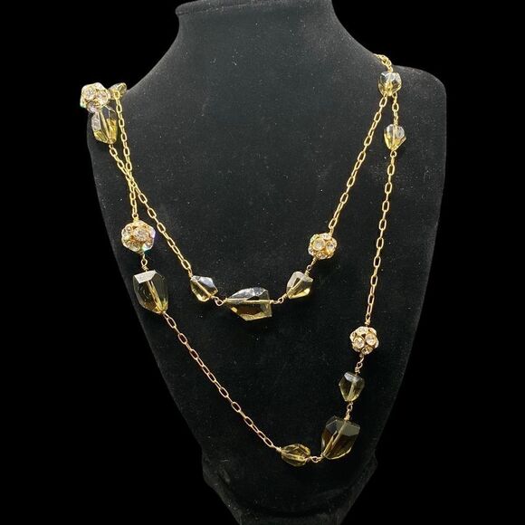 J Crew Necklace Gold Tone Amber Color Stones 30” adjustable-2 necklaces - Picture 1 of 9